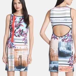 Clover Canyon Blue and White Sheath Dress Sleeveless Scoop Neck